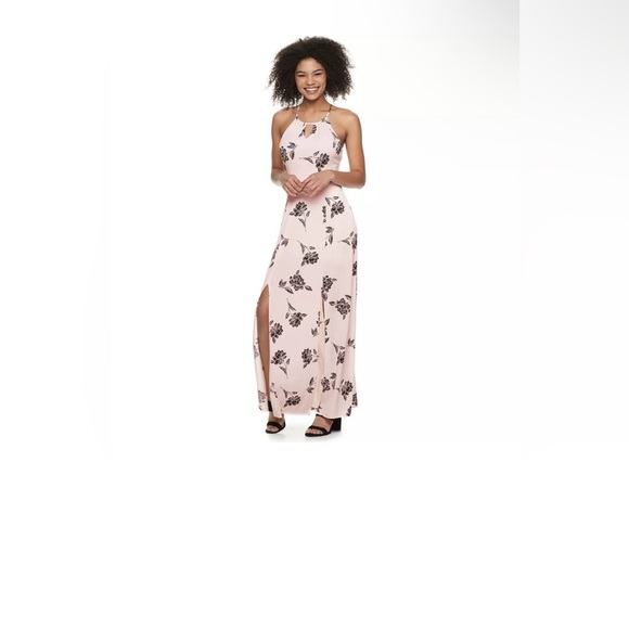 Candie's Dresses & Skirts - Candie’s Maxi Floral Pink Black Rose Flower Halter Maxi Dress Size X-Large